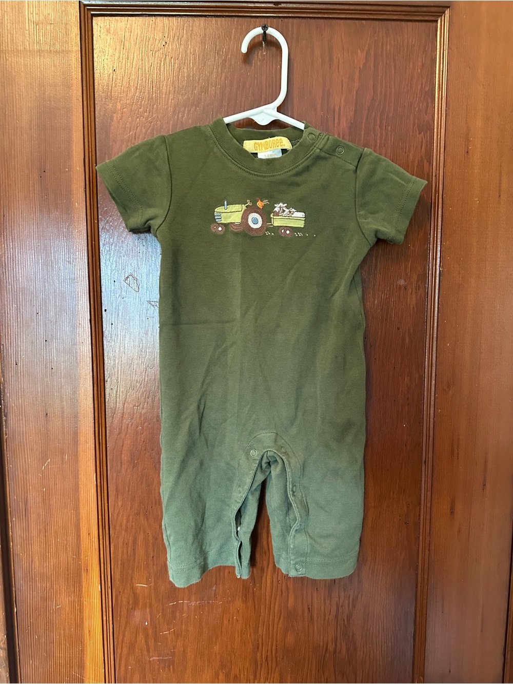 Gymboree Olive Green Tractor Short-Sleeve Romper